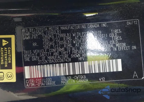 2013 Lexus Rx 350 from USA, damaged, VIN 2T2ZK1BA3DC087428